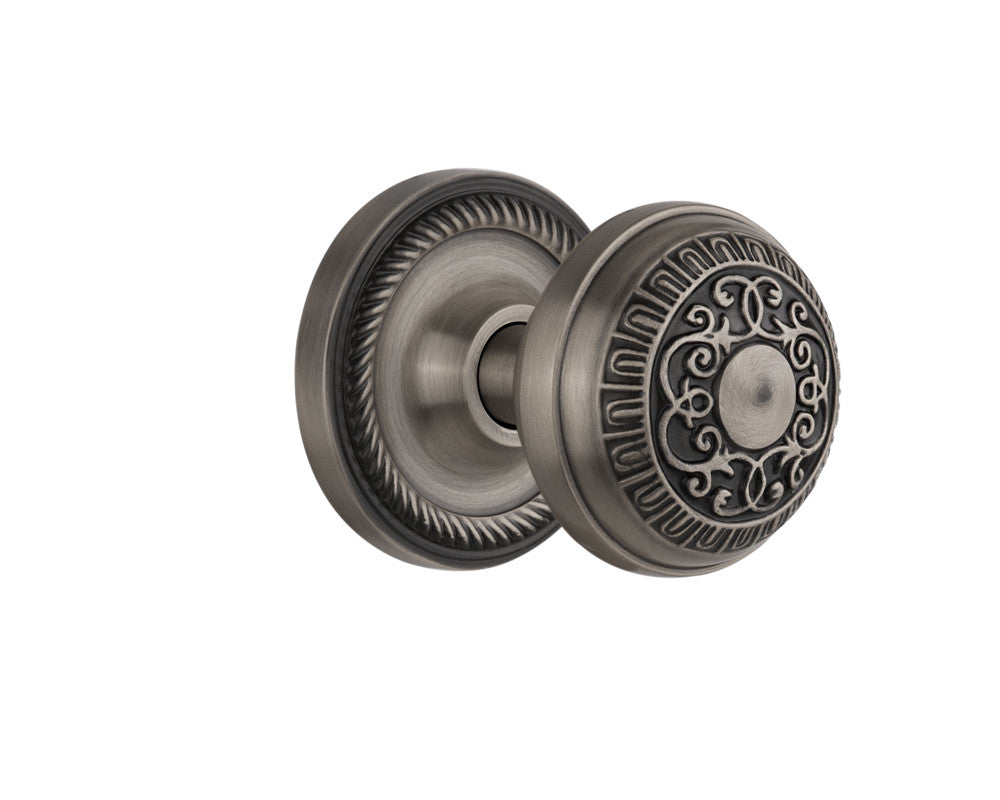 Nostalgic 702556: Rope Rosette w/Egg & Dart Knob Passage Door Set - Antique Pewter