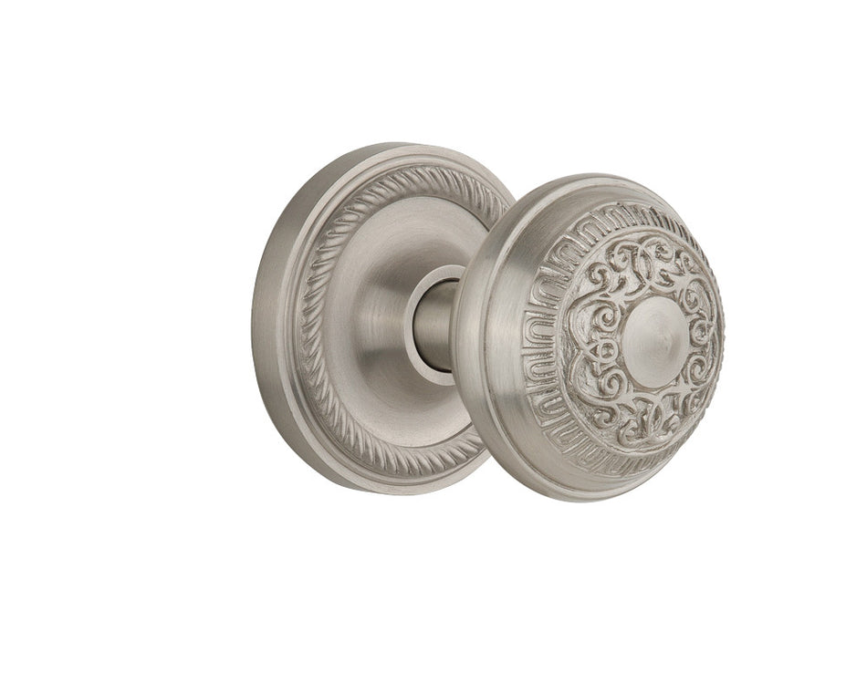 Nostalgic 702559: Rope Rosette w/Egg & Dart Knob Passage Door Set - Satin Nickel