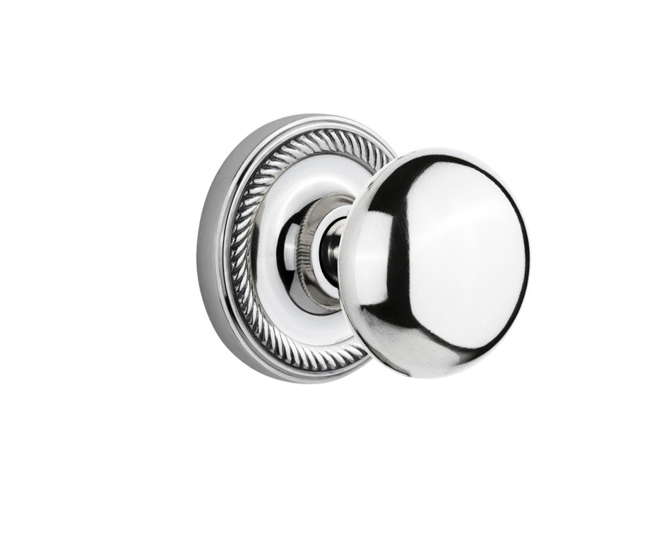 Nostalgic 702577: Rope Rosette w/New York Knob Privacy Door Set - Bright Chrome