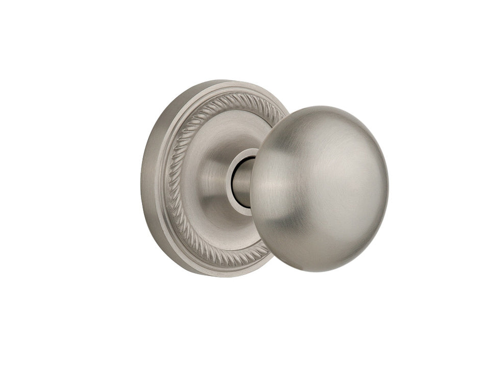 Nostalgic 702580: Rope Rosette w/New York Knob Privacy Door Set - Satin Nickel