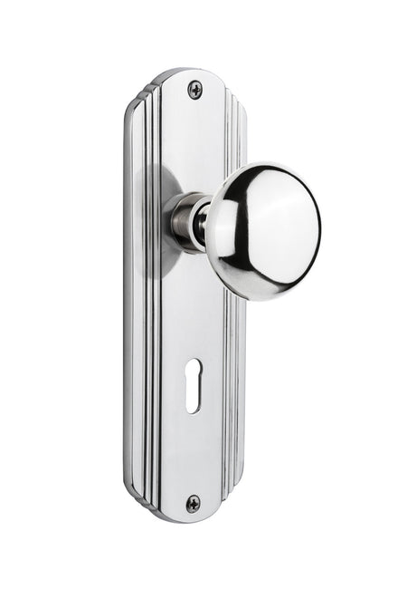 Nostalgic 702608: Deco Backplate w/New York Knob Single Dummy Door Set - Bright Chrome