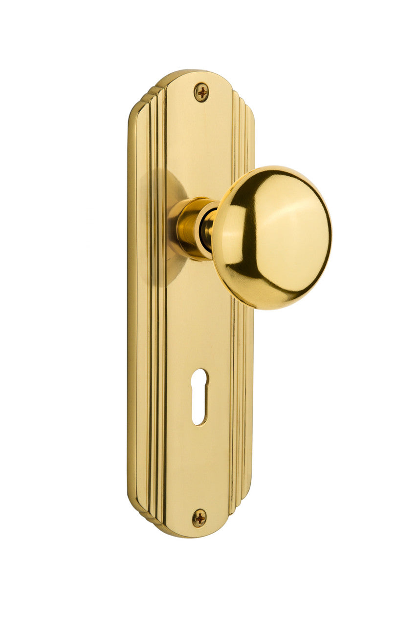 Nostalgic 702613: Deco Backplate w/New York Knob Single Dummy Door Set - Polished Brass