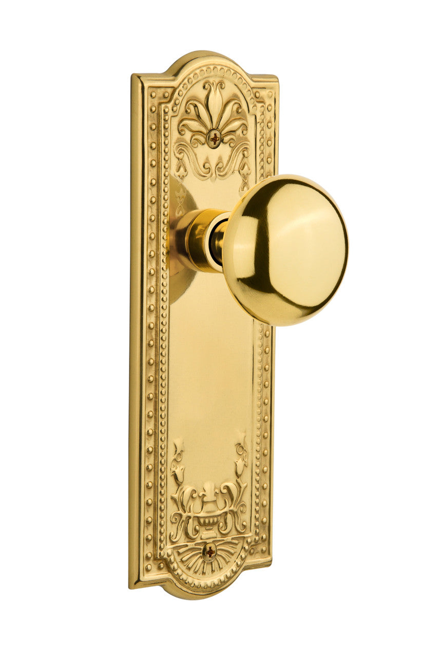 Nostalgic 702881: Meadows Backplate w/New York Knob Single Dummy Door Set - Unlacquered Brass