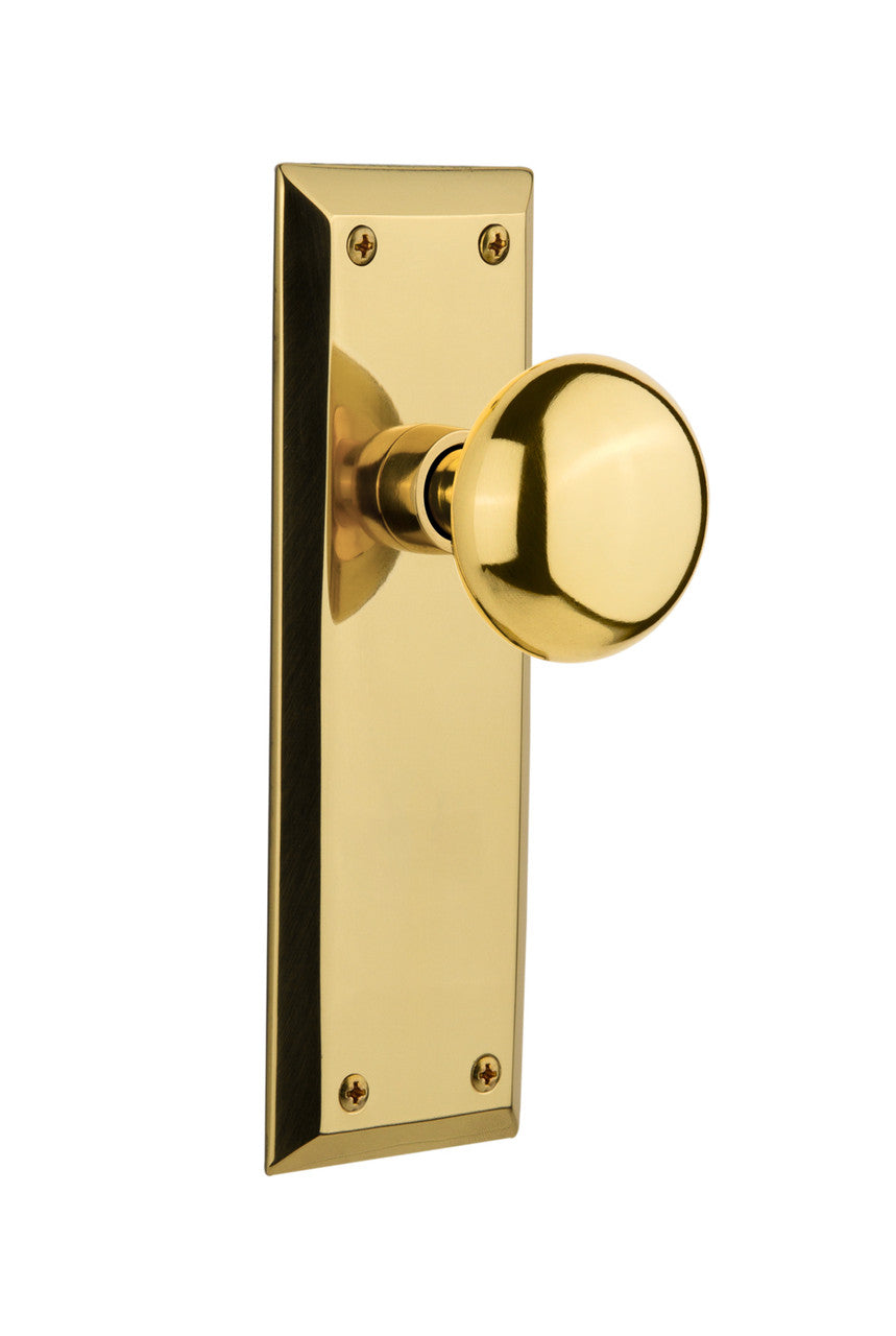 Nostalgic 702907: New York Backplate w/New York Knob Single Dummy Door Set - Unlacquered Brass
