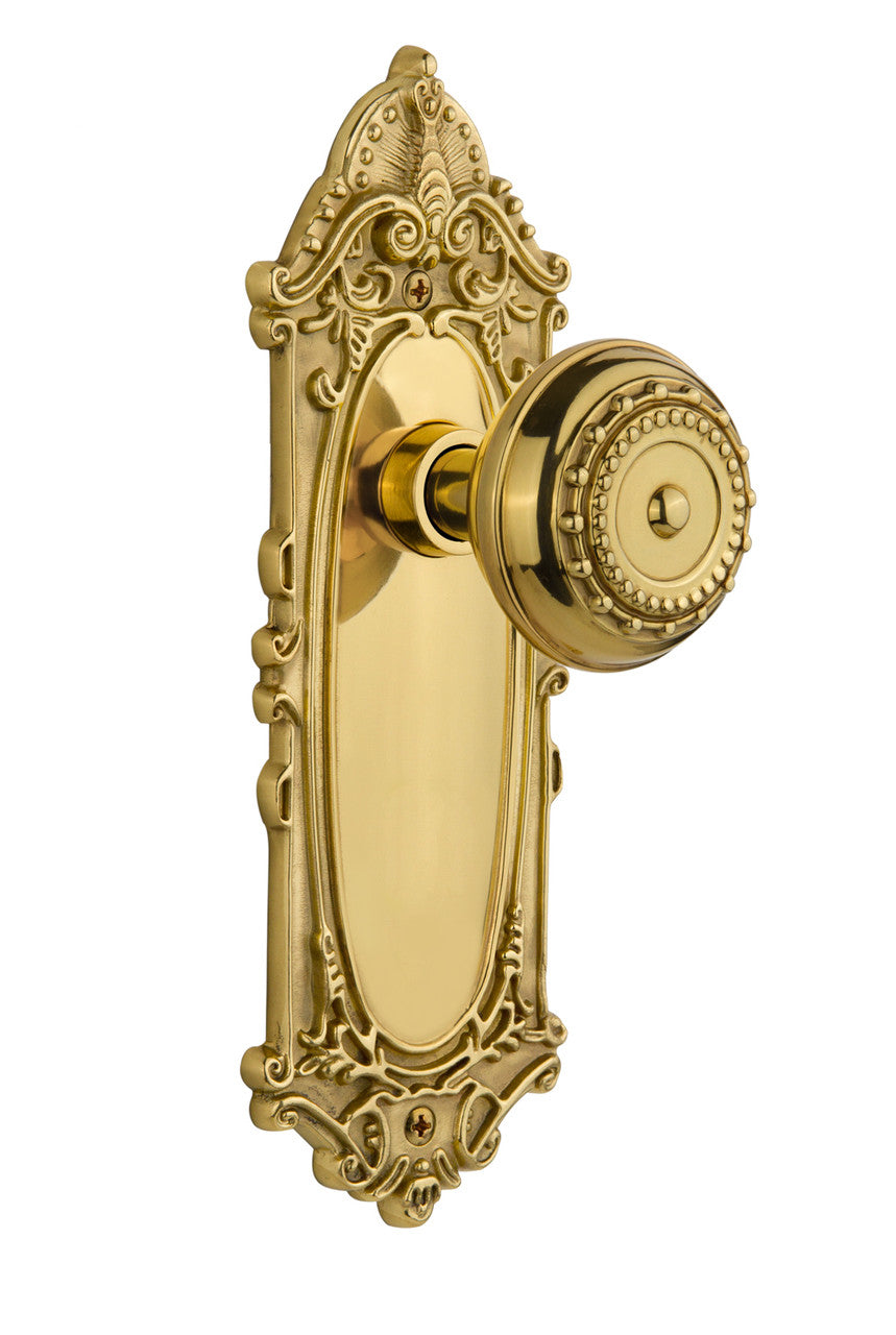 Nostalgic 702932: Victorian Backplate w/Meadows Knob Single Dummy Door Set - Unlacquered Brass