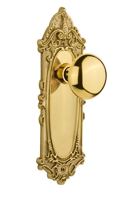 Nostalgic 702933: Victorian Backplate w/New York Knob Single Dummy Door Set - Unlacquered Brass