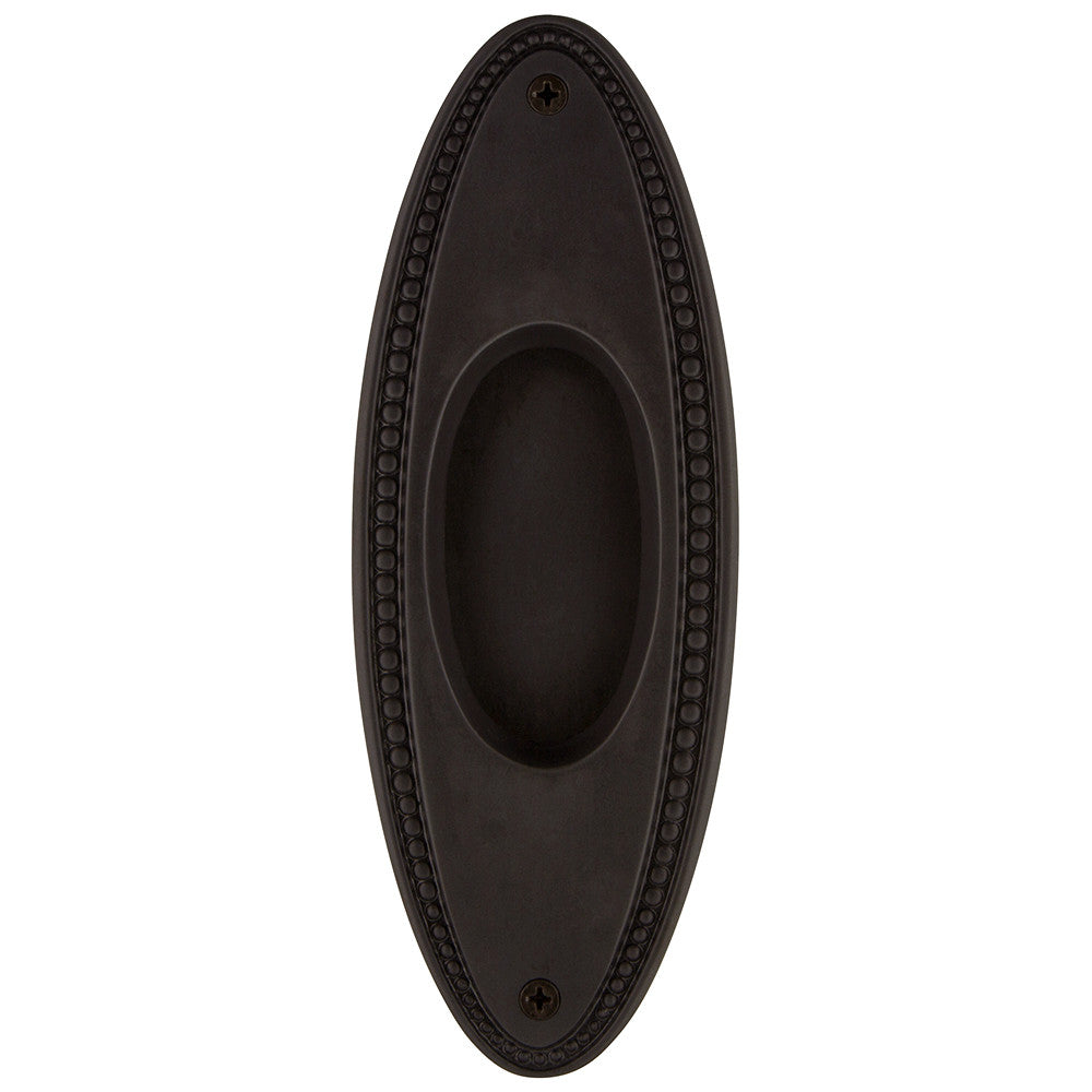 Nostalgic Warehouse 703011: 6-3/4" Oval Beaded Flush Door Pull - Oil-Rubbed Bronze