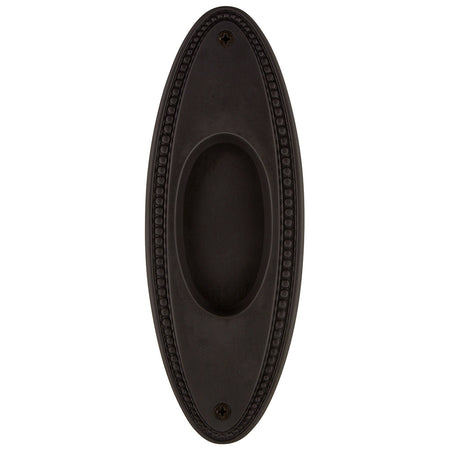 Nostalgic Warehouse 703011: 6-3/4" Oval Beaded Flush Door Pull - Oil-Rubbed Bronze