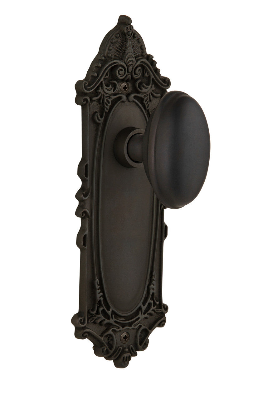 Nostalgic 704003: Victorian Backplate w/Homestead Knob Privacy Door Set - Oil-Rubbed Bronze