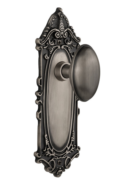 Nostalgic 704007: Victorian Backplate w/Homestead Knob Passage Door Set - Antique Pewter
