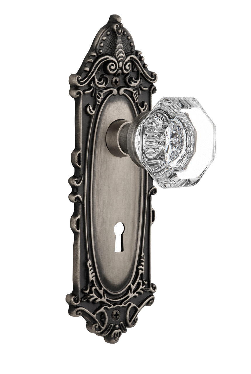 Nostalgic 704079: Victorian Backplate w/Waldorf Knob Passage Door Set - Antique Pewter