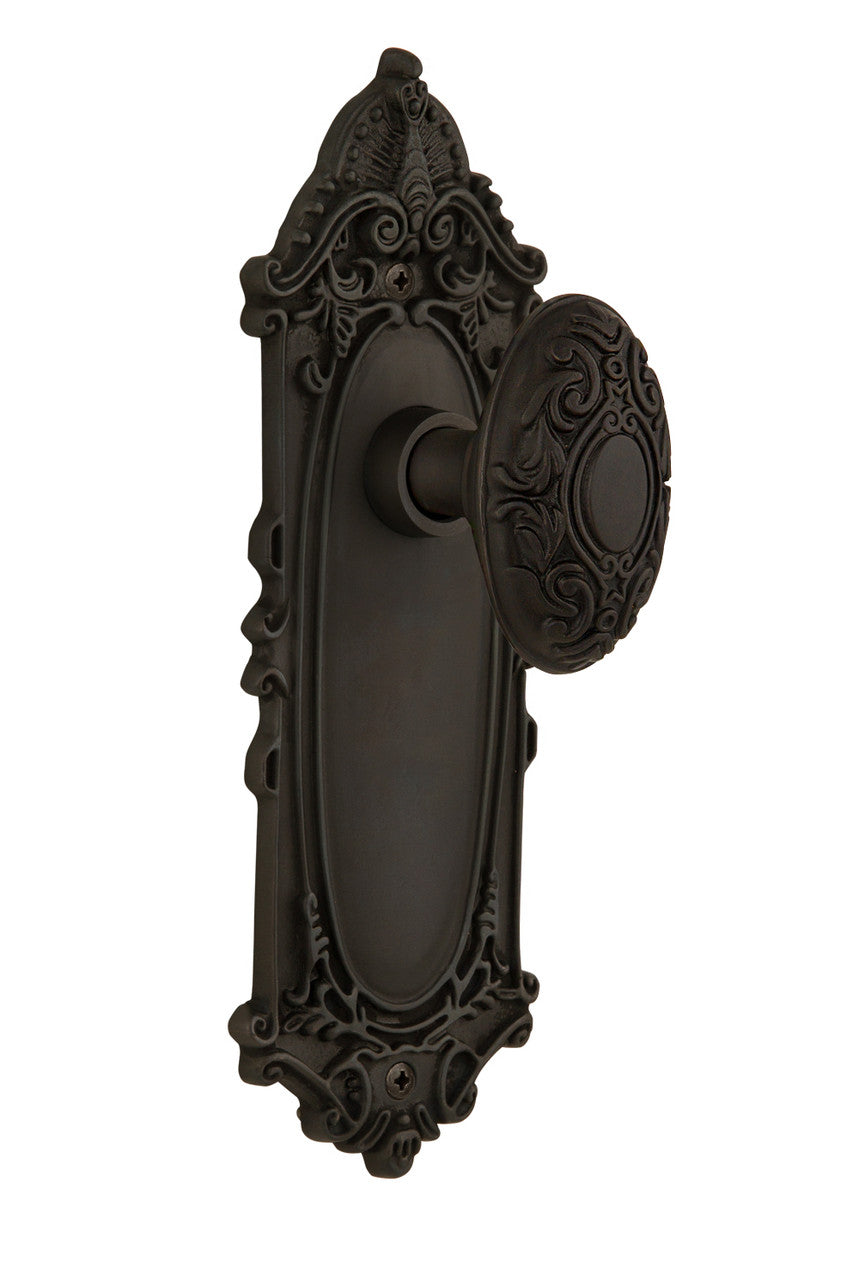 Nostalgic 704097: Victorian Backplate w/Victorian Knob Privacy Door Set - Oil-Rubbed Bronze