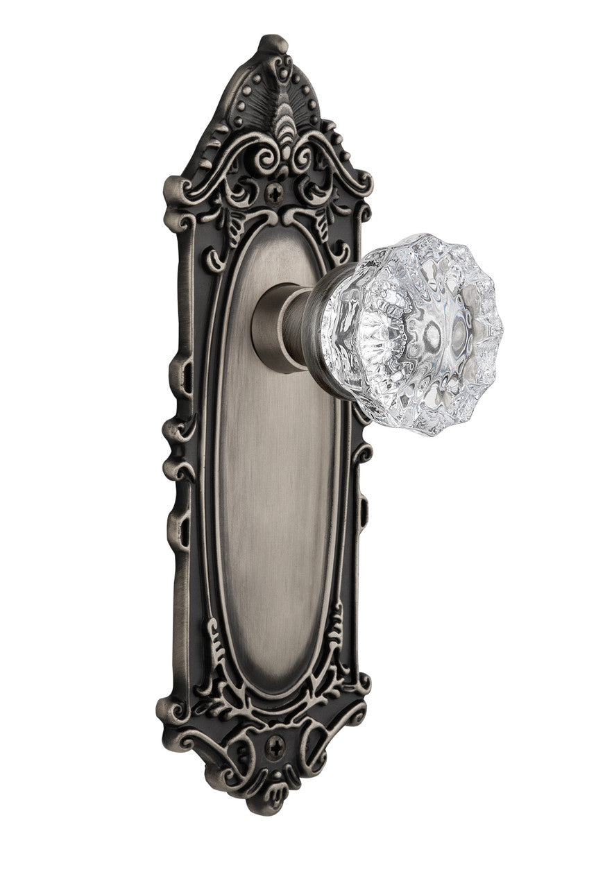 Nostalgic 704112: Victorian Backplate w/Clear Crystal Glass Knob Privacy Door Set - Antique Pewter