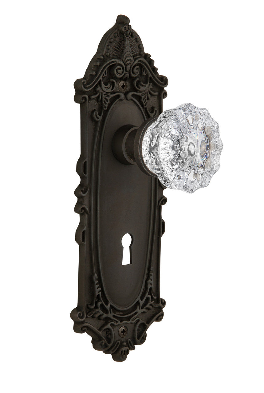 Nostalgic 704123: Victorian Backplate w/Clear Crystal Glass Knob Passage Door Set - Oil-Rubbed Bronze