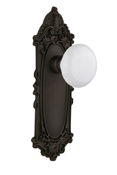 Nostalgic 704129: Victorian Backplate w/White Porcelain Knob Privacy Door Set - Oil-Rubbed Bronze