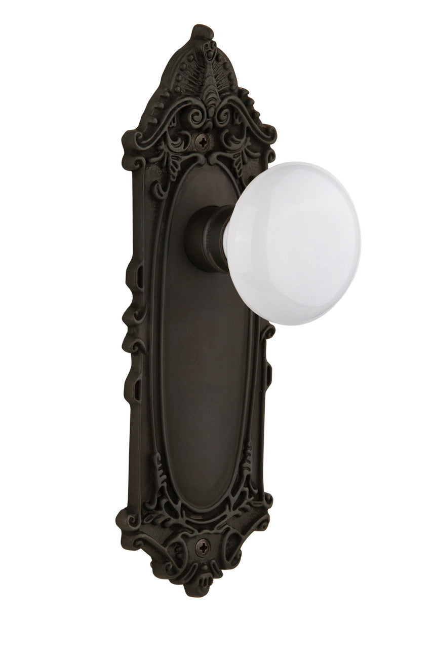Nostalgic 704135: Victorian Backplate w/White Porcelain Knob Single Dummy Door Set - Oil-Rubbed Bronze