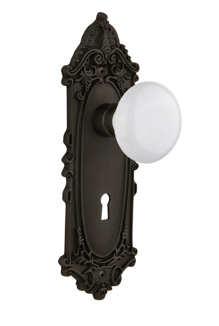 Nostalgic 704143: Victorian Backplate w/White Porcelain Knob Single Dummy Door Set - Oil-Rubbed Bronze