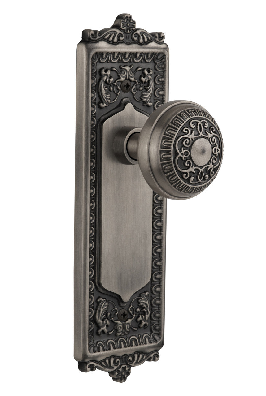 Nostalgic 704144: Egg & Dart Backplate w/Egg & Dart Knob Privacy Door Set - Antique Pewter
