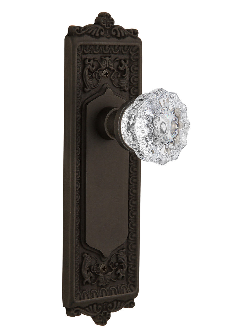 Nostalgic 704161: Egg & Dart Backplate w/Clear Crystal Glass Knob Privacy Door Set - Oil-Rubbed Bronze