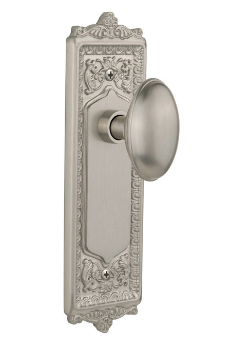 Nostalgic 704184: Egg & Dart Backplate w/Homestead Knob Passage Door Set - Satin Nickel