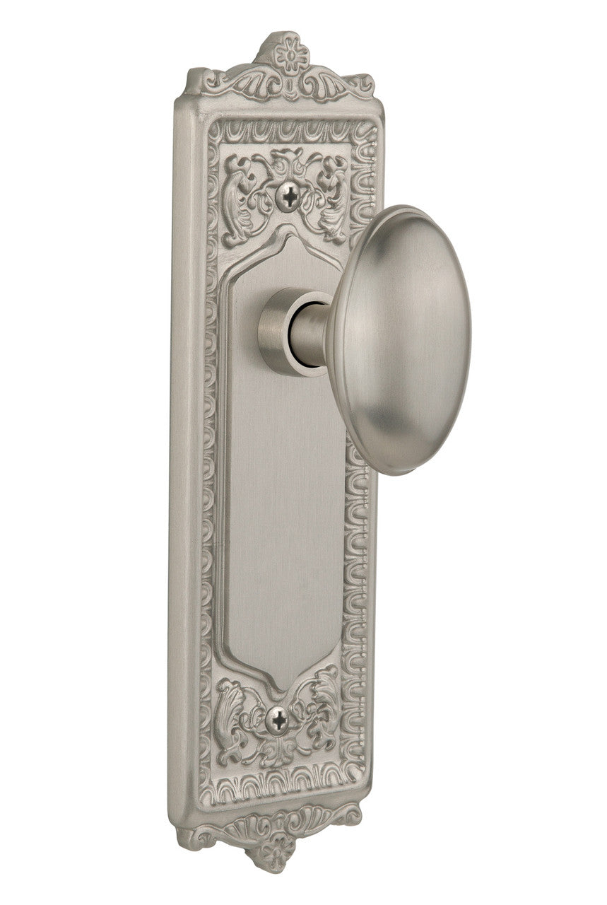 Nostalgic 704184: Egg & Dart Backplate w/Homestead Knob Passage Door Set - Satin Nickel
