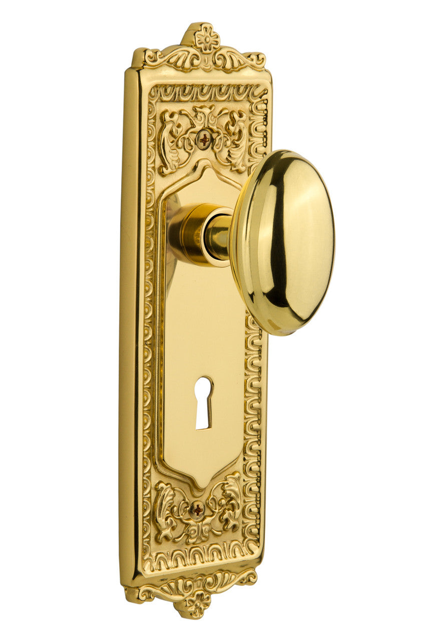 Nostalgic 704206: Egg & Dart Backplate w/Homestead Knob Passage Door Set - Polished Brass