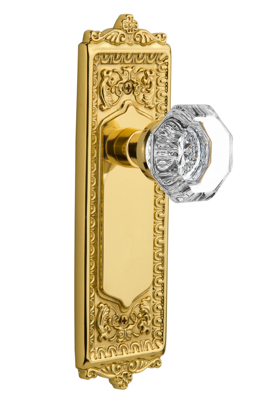 Nostalgic 704224: Egg & Dart Backplate w/Waldorf Knob Privacy Door Set - Polished Brass