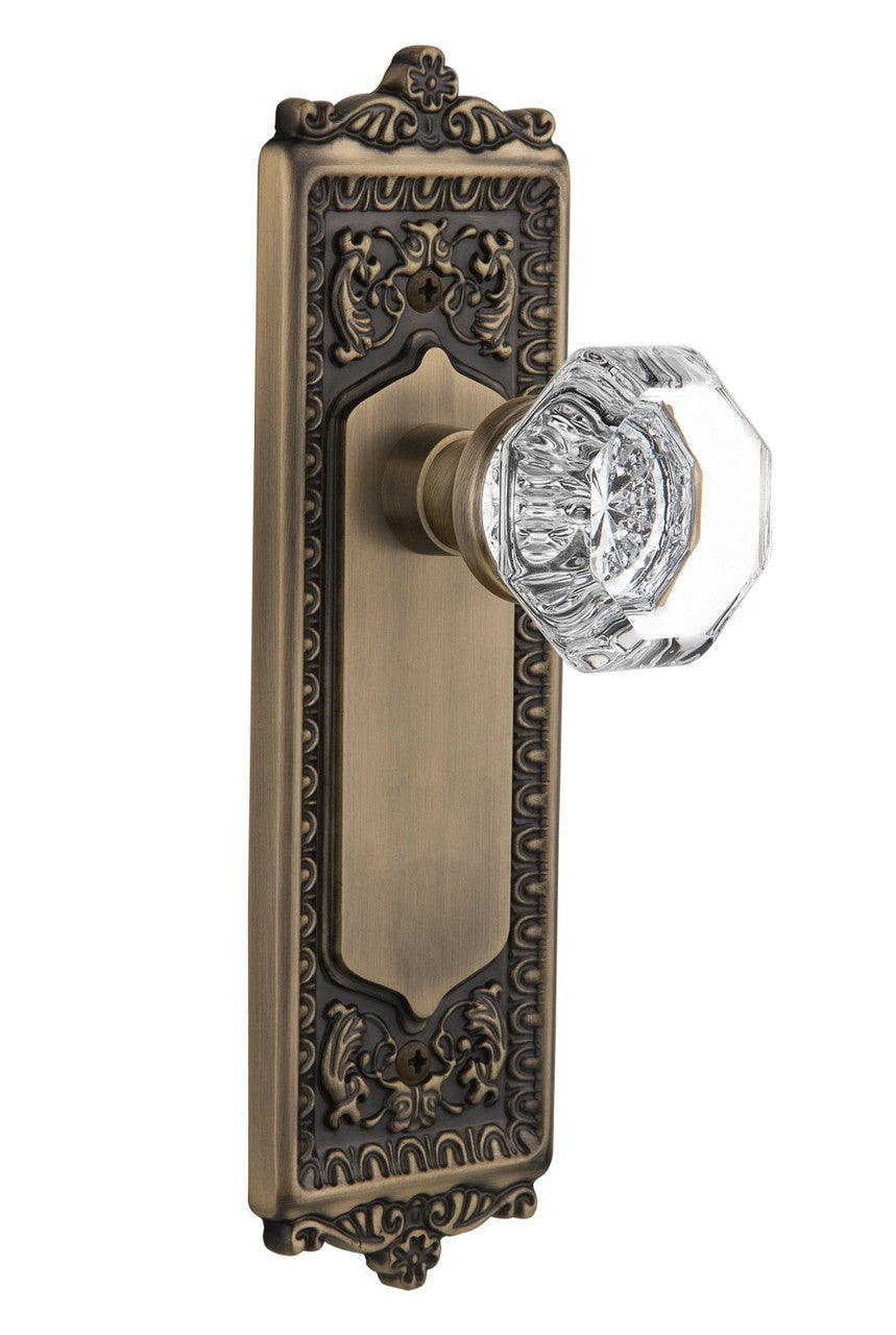 Nostalgic 704228: Egg & Dart Backplate w/Waldorf Knob Privacy Door Set - Antique Brass