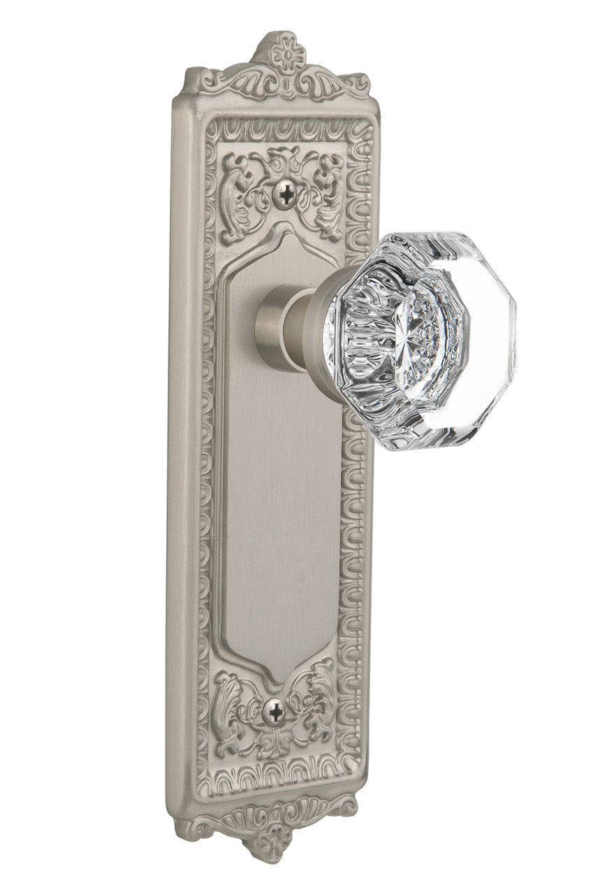 Nostalgic 704232: Egg & Dart Backplate w/Waldorf Knob Passage Door Set - Satin Nickel