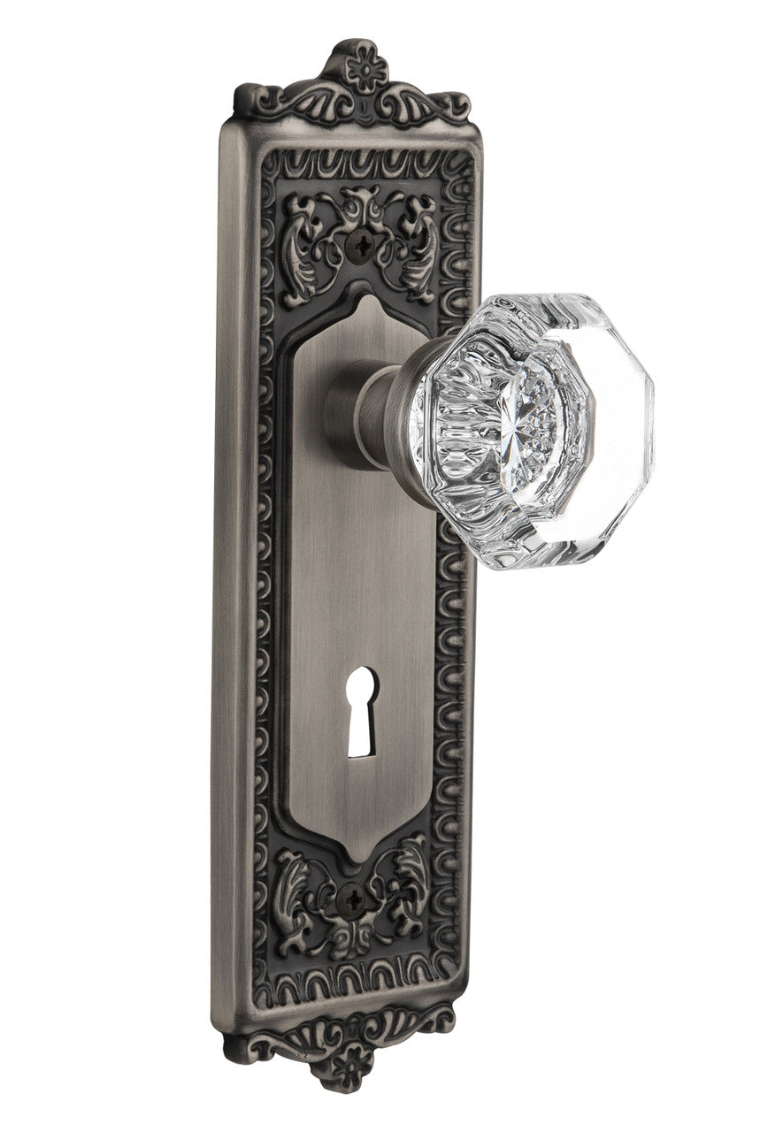 Nostalgic 704249: Egg & Dart Backplate w/Waldorf Knob Privacy Door Set - Antique Pewter