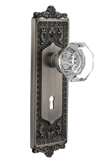 Nostalgic 704249: Egg & Dart Backplate w/Waldorf Knob Privacy Door Set - Antique Pewter