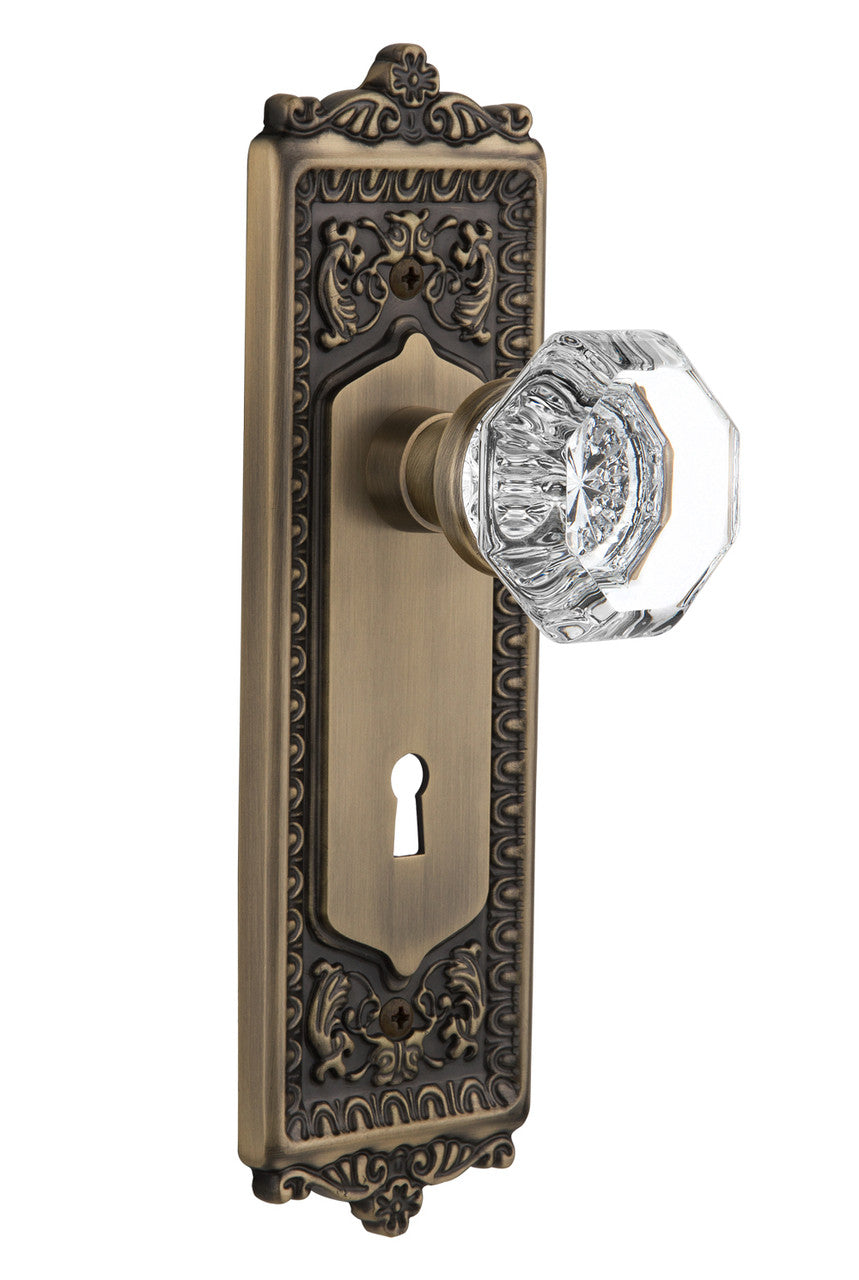 Nostalgic 704252: Egg & Dart Backplate w/Waldorf Knob Privacy Door Set - Antique Brass