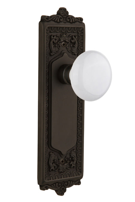 Nostalgic 704279: Egg & Dart Backplate w/White Porcelain Knob Single Dummy Door Set - Oil-Rubbed Bronze