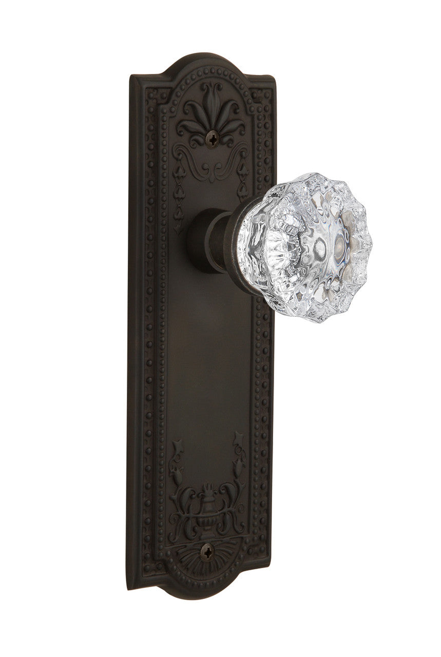 Nostalgic 704305: Meadows Backplate w/Clear Crystal Glass Knob Privacy Door Set - Oil-Rubbed Bronze