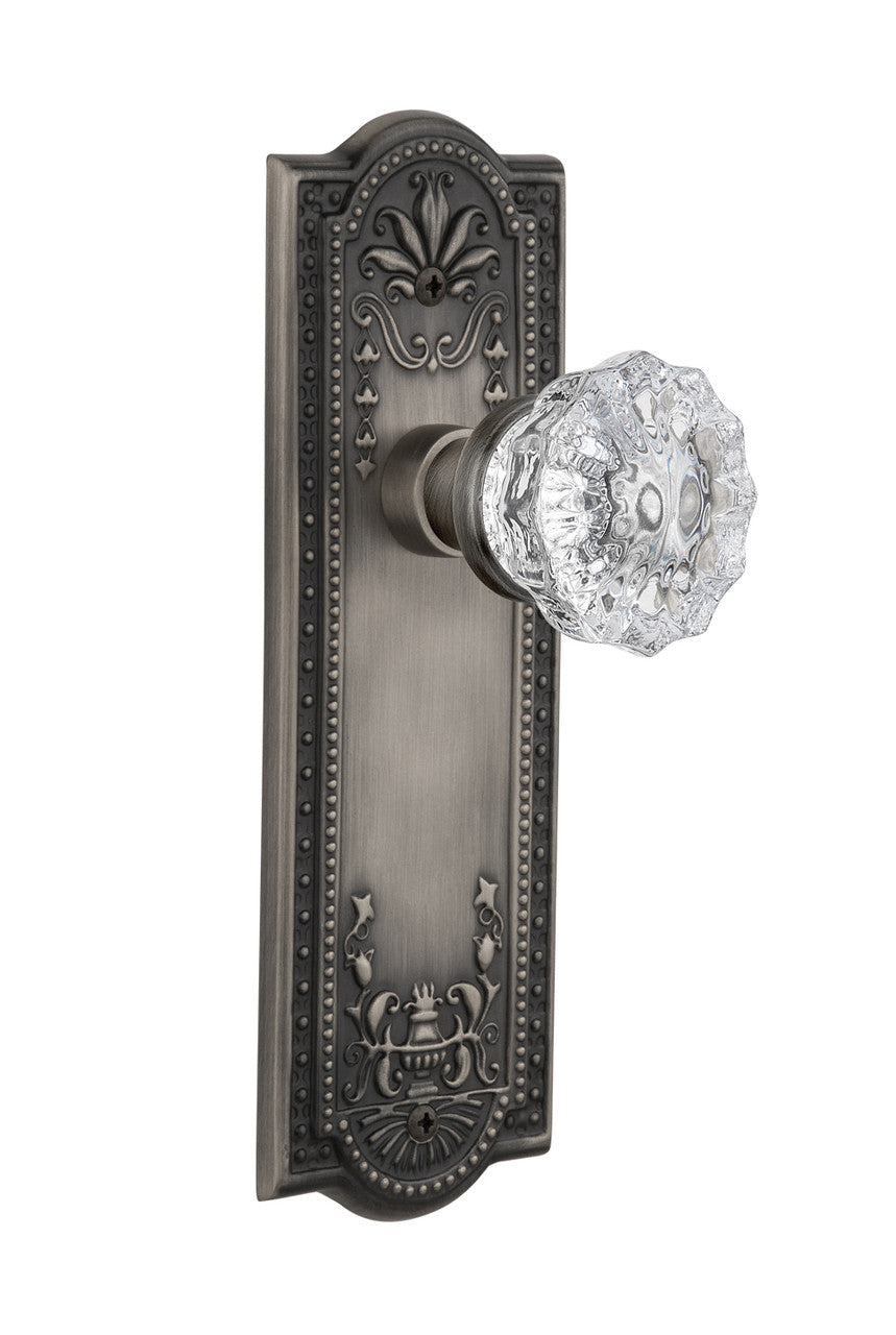 Nostalgic 704306: Meadows Backplate w/Clear Crystal Glass Knob Passage Door Set - Antique Pewter