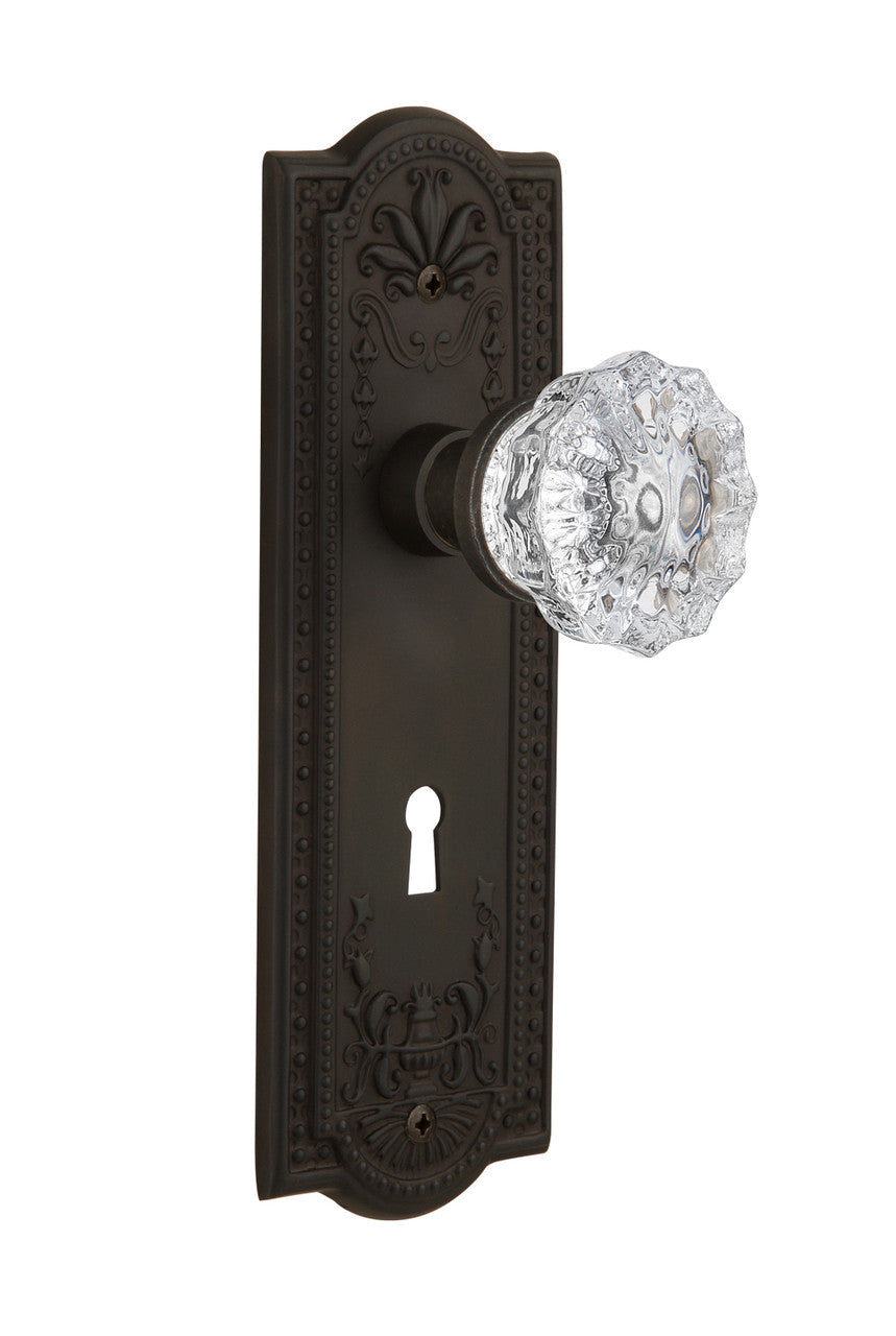 Nostalgic 704315: Meadows Backplate w/Clear Crystal Glass Knob Passage Door Set - Oil-Rubbed Bronze