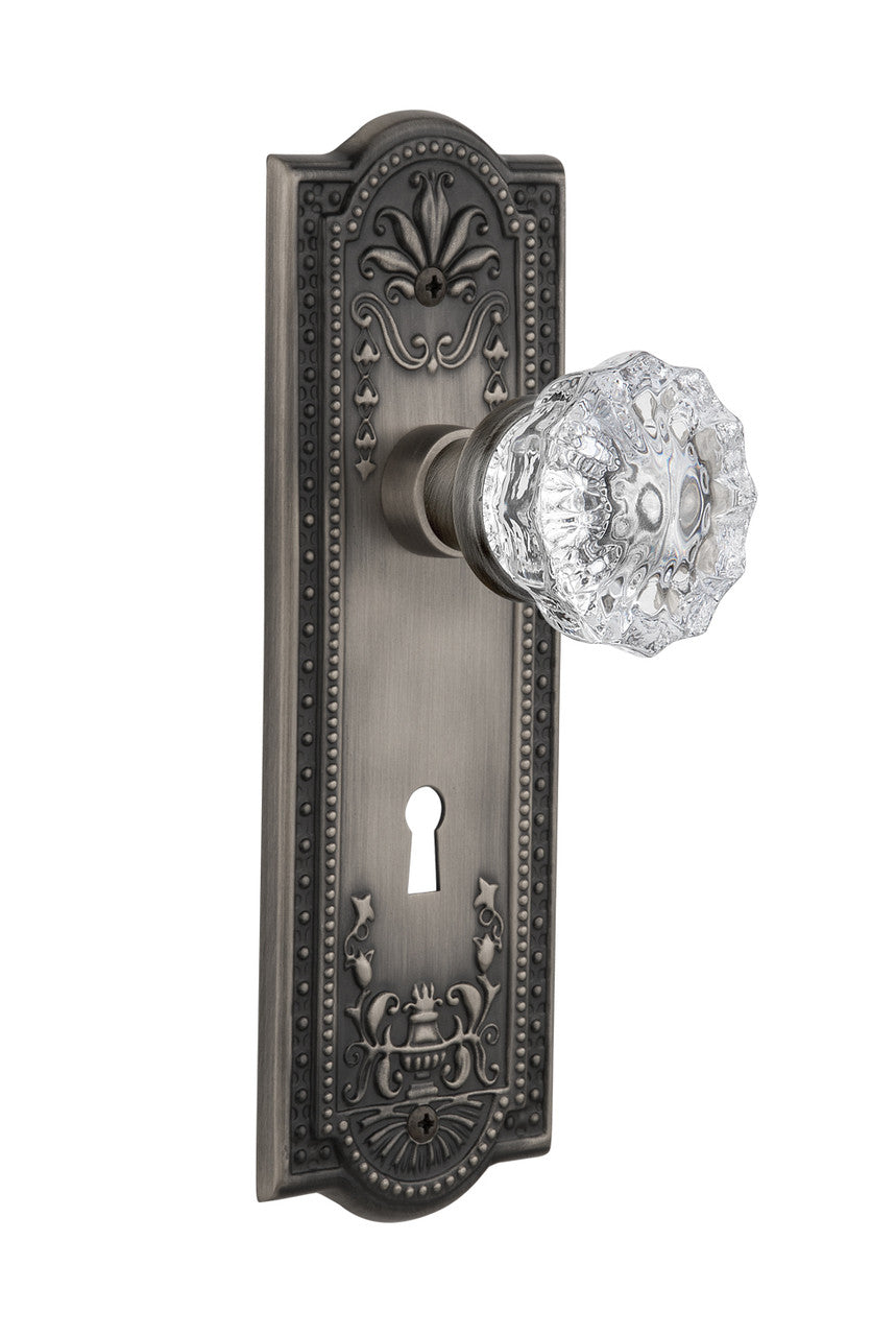 Nostalgic 704318: Meadows Backplate w/Clear Crystal Glass Knob Single Dummy Door Set - Antique Pewter
