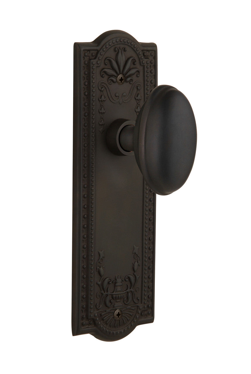 Nostalgic 704329: Meadows Backplate w/Homestead Knob Passage Door Set - Oil-Rubbed Bronze