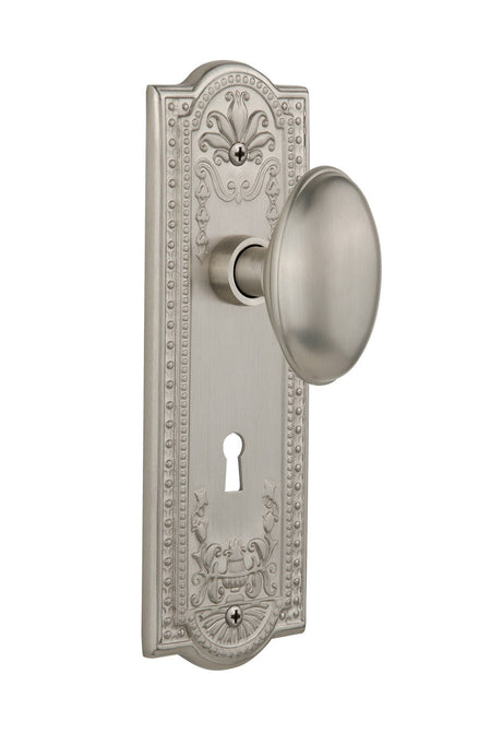 Nostalgic 704346: Meadows Backplate w/Homestead Knob Privacy Door Set - Satin Nickel