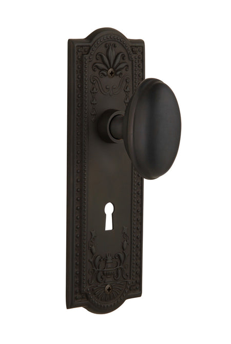 Nostalgic 704353: Meadows Backplate w/Homestead Knob Passage Door Set - Oil-Rubbed Bronze