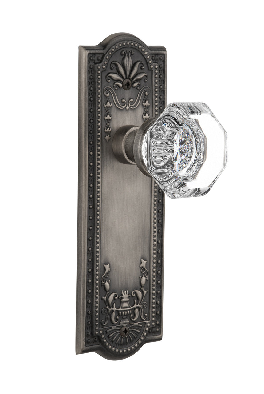 Nostalgic 704375: Meadows Backplate w/Waldorf Knob Passage Door Set - Antique Pewter