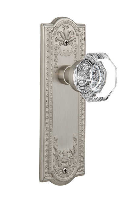 Nostalgic 704376: Meadows Backplate w/Waldorf Knob Passage Door Set - Satin Nickel