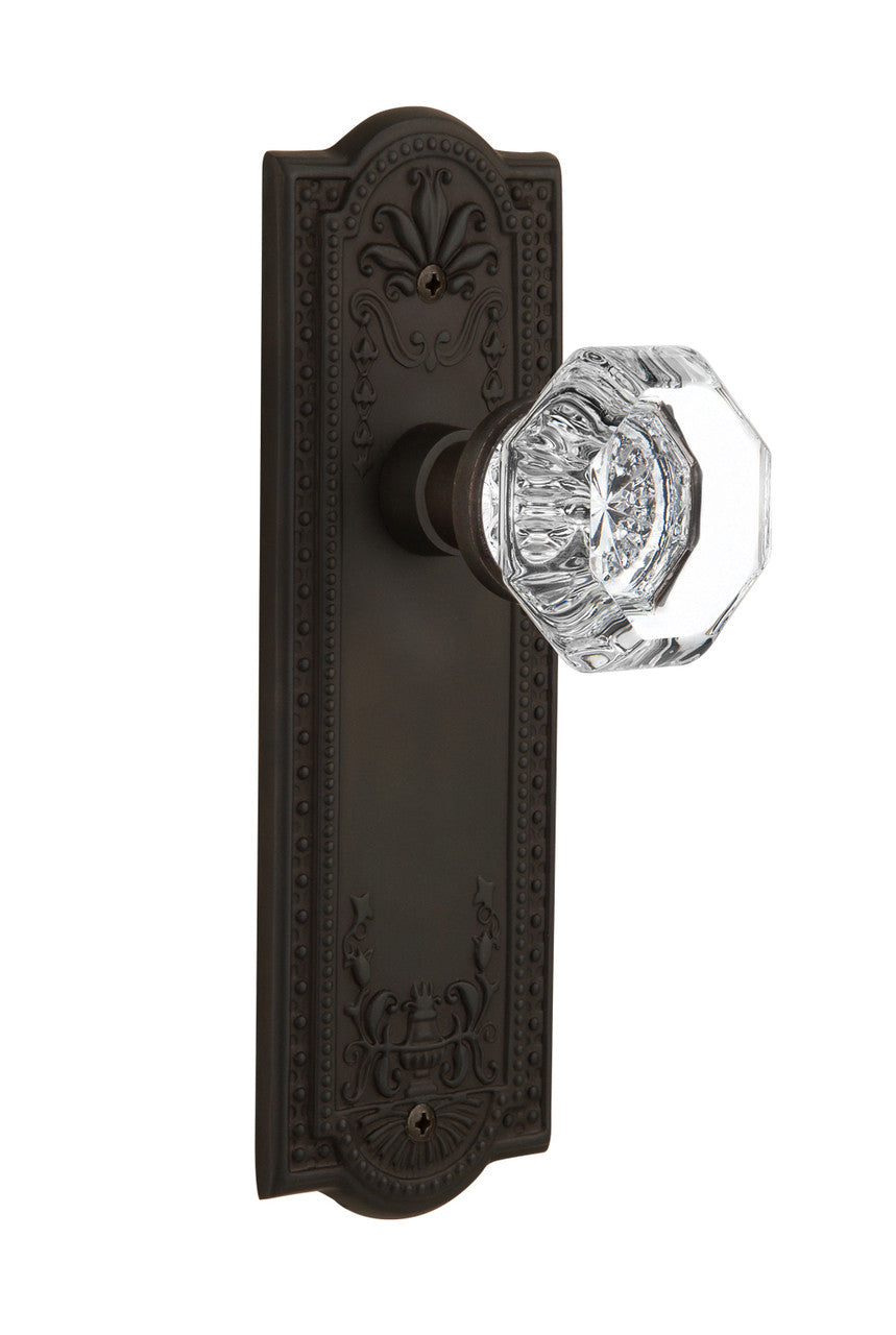 Nostalgic 704377: Meadows Backplate w/Waldorf Knob Passage Door Set - Oil-Rubbed Bronze