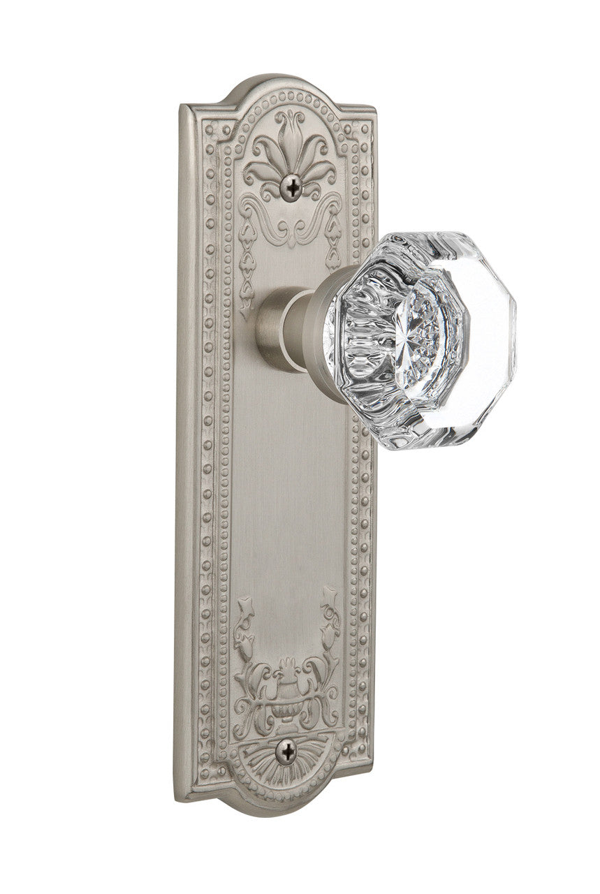 Nostalgic 704388: Meadows Backplate w/Waldorf Knob Single Dummy Door Set - Satin Nickel