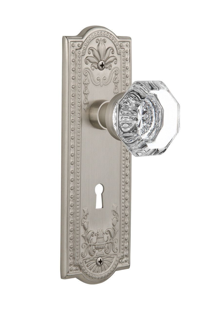 Nostalgic 704394: Meadows Backplate w/Waldorf Knob Privacy Door Set - Satin Nickel