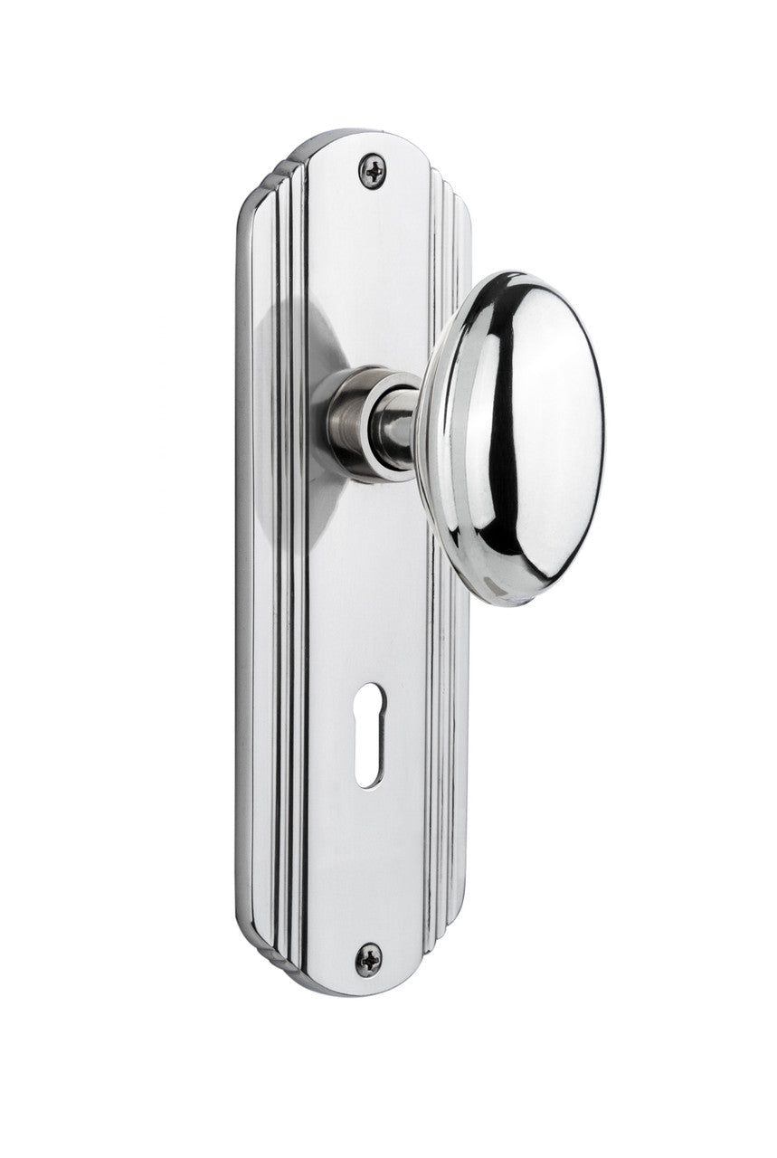 Nostalgic 704433: Deco Backplate w/Homestead Knob Privacy Door Set - Bright Chrome