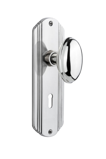 Nostalgic 704433: Deco Backplate w/Homestead Knob Privacy Door Set - Bright Chrome
