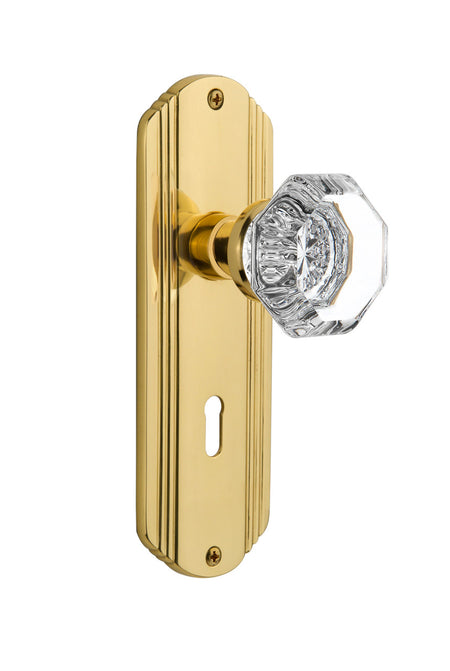 Nostalgic 704440: Deco Backplate w/Waldorf Knob Privacy Door Set - Polished Brass