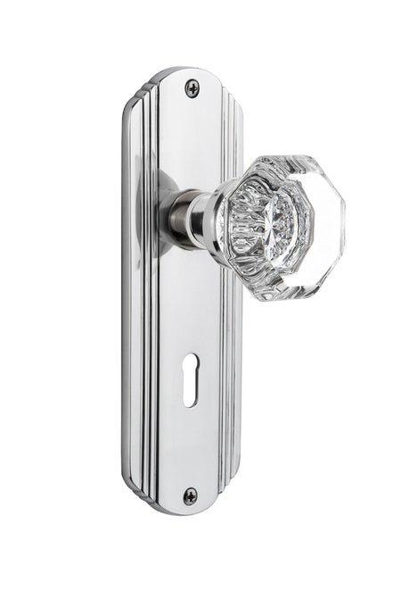 Nostalgic 704441: Deco Backplate w/Waldorf Knob Privacy Door Set - Bright Chrome