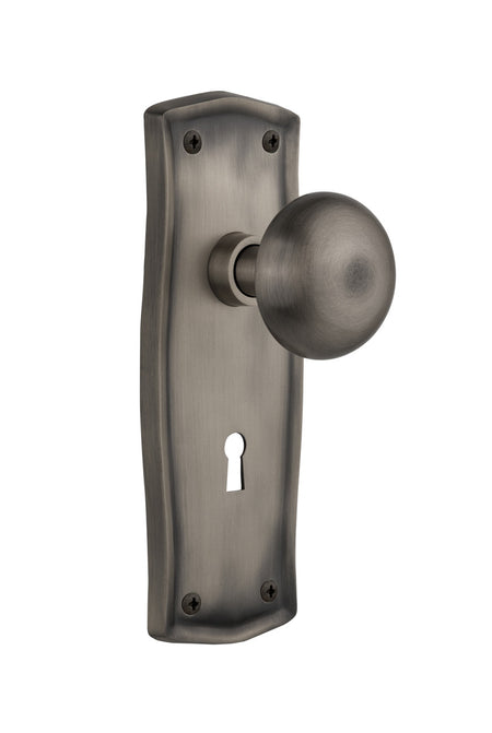 Nostalgic 704452: Prairie Backplate w/New York Knob Passage Door Set - Antique Pewter